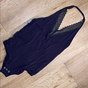 Grey lace button bodysuit AE